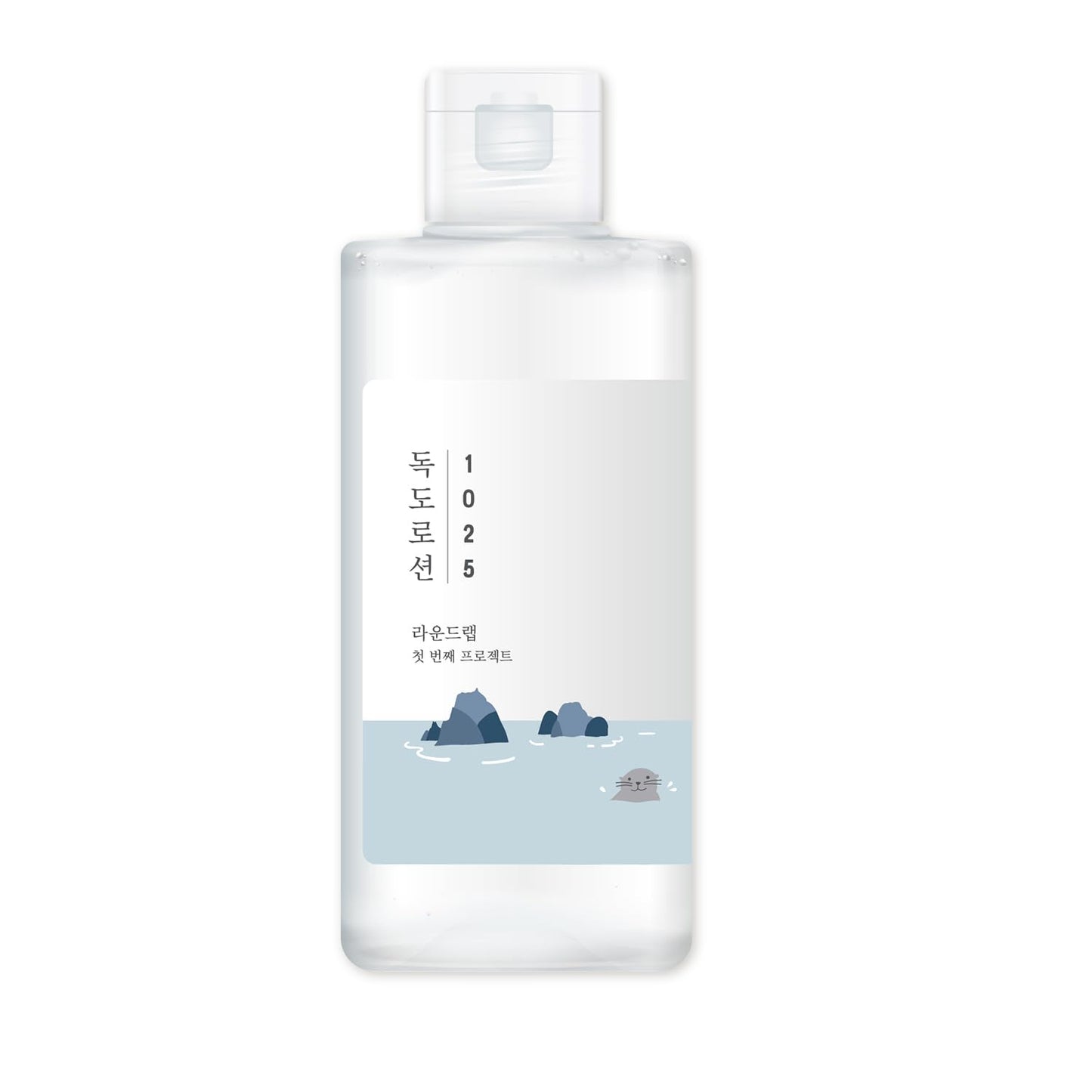 ROUND LAB 1025 Dokdo Lotion toner bottle, 200ml, with clear label and minimalist packaging, designed for skincare hydration.
