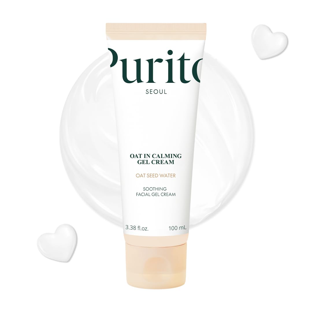 Purito Seoul Oat Calming Gel Cream for face care, featuring a soothing, lightweight gel texture in a white jar.