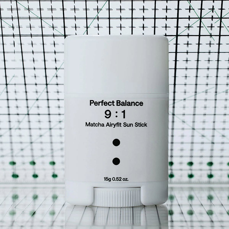 B : Lab Matcha Airyfit Sun Stick SPF50+ PA++++ sunscreen stick, lightweight with matcha green tea extract for sun protection.