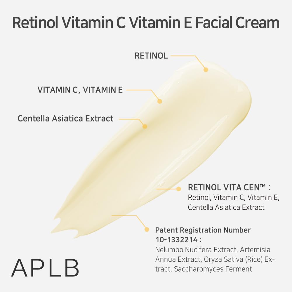 APLB Retinol Vitamin C and E facial cream jar showing the creamy texture and product label on a white background.
