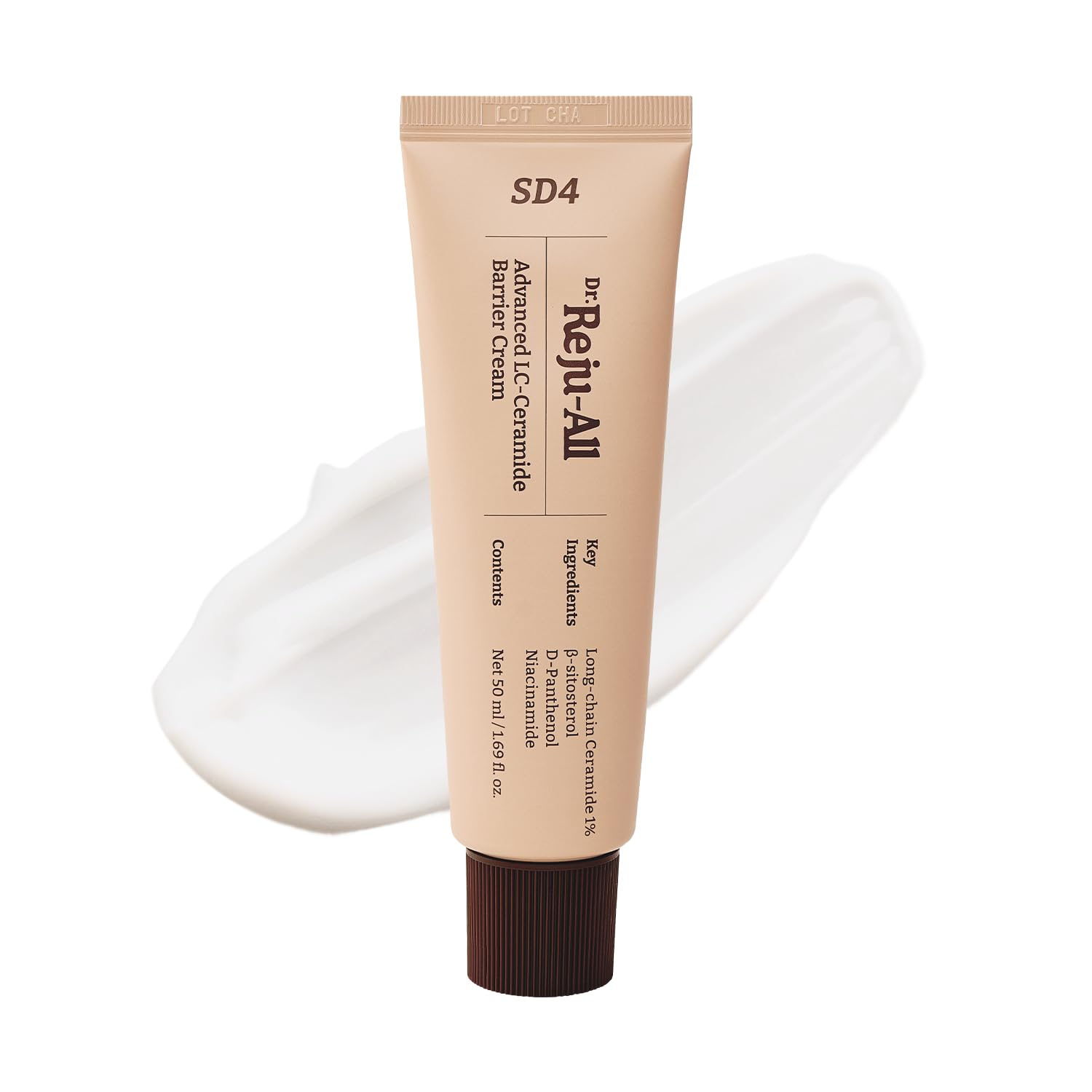 Dr.Reju-All Advanced LC-Ceramide Barrier Cream jar showcasing the creamy texture and labeling on a clean surface.