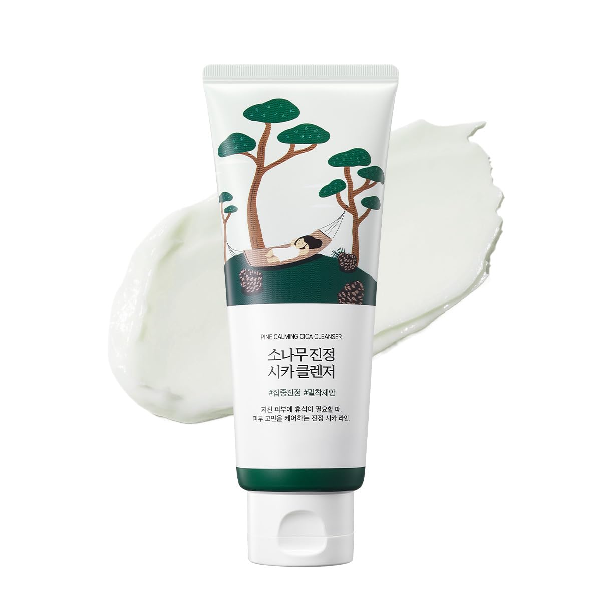 SKINZA ROUND LAB Soothing Facial Cleanser Pine with Cica in a 150 ml bottle, featuring a gentle cleanser with calming ingredients.