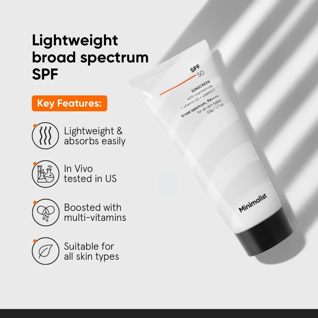 SKINZA minimalist SPF 50 broad spectrum sunscreen tube with lightweight formula for sun protection.
