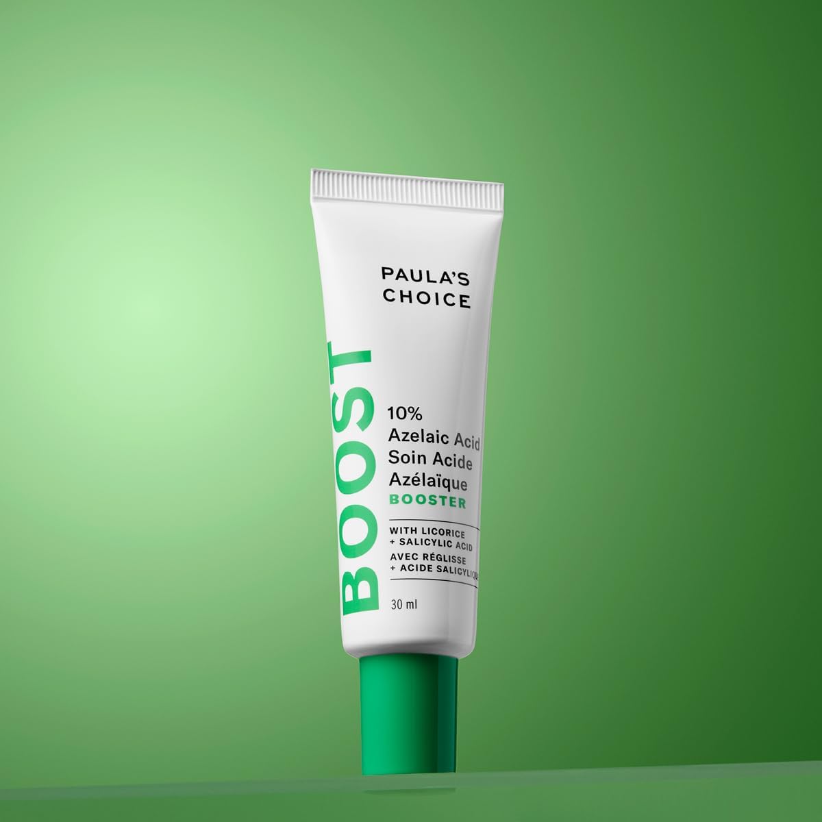 SKINZA Paula's Choice 10% Azelaic Acid Booster in a clear pump bottle, showing the skincare product for brightening and skin clarity.