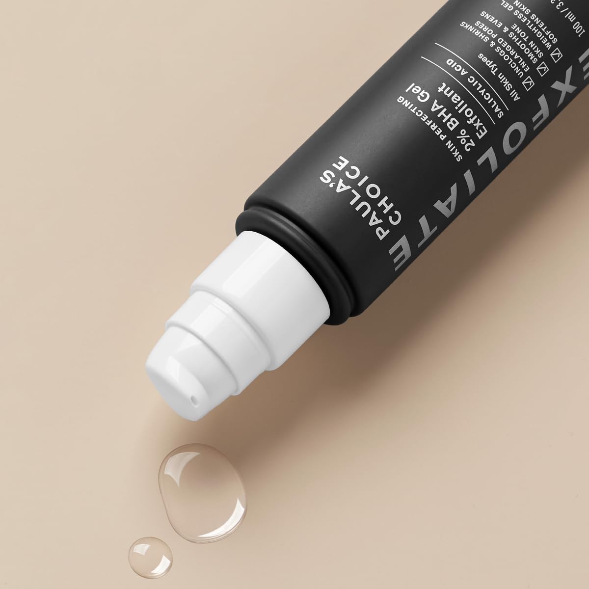 SKINZA Paula's Choice SKIN PERFECTING 2% BHA Gel Exfoliant in 51g bottle, showing clear gel texture for pore unclogging and exfoliation.