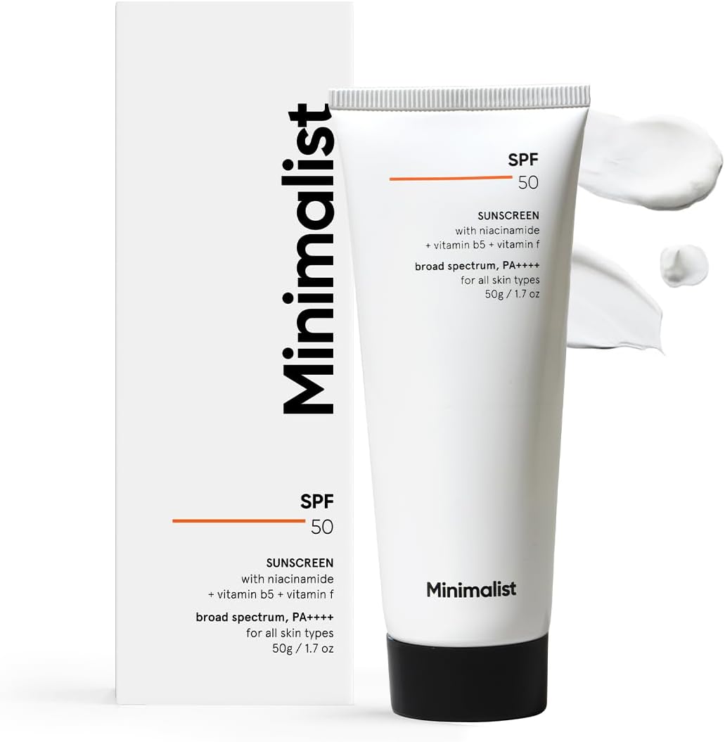 SKINZA minimalist SPF 50 sunscreen bottle with lightweight, broad spectrum sun protection for face and skin.