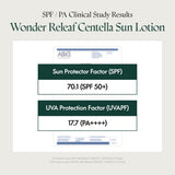 SKINZA PURITO Wonder Releaf Centella Daily Sun Lotion SPF50+ PA++++ sunscreen tube with pump, featuring green and white packaging.