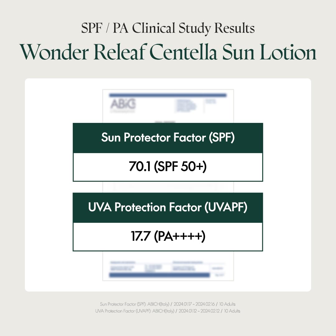 SKINZA PURITO Wonder Releaf Centella Daily Sun Lotion SPF50+ PA++++ sunscreen tube with pump, featuring green and white packaging.