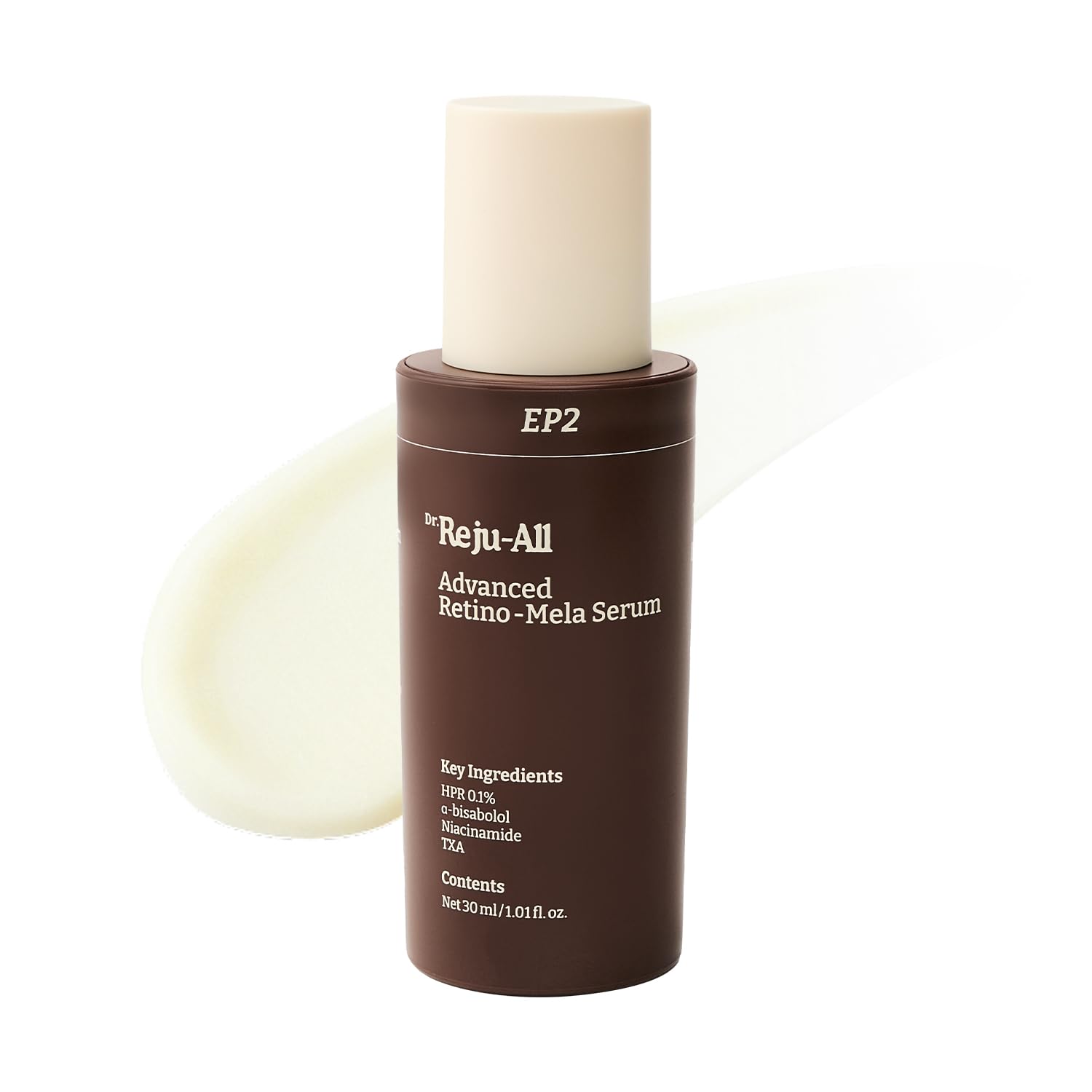 Dr.Reju-All Advanced Retino Mela Serum for face, featuring retinol and HPR, in a sleek serum bottle with dropper applicator.