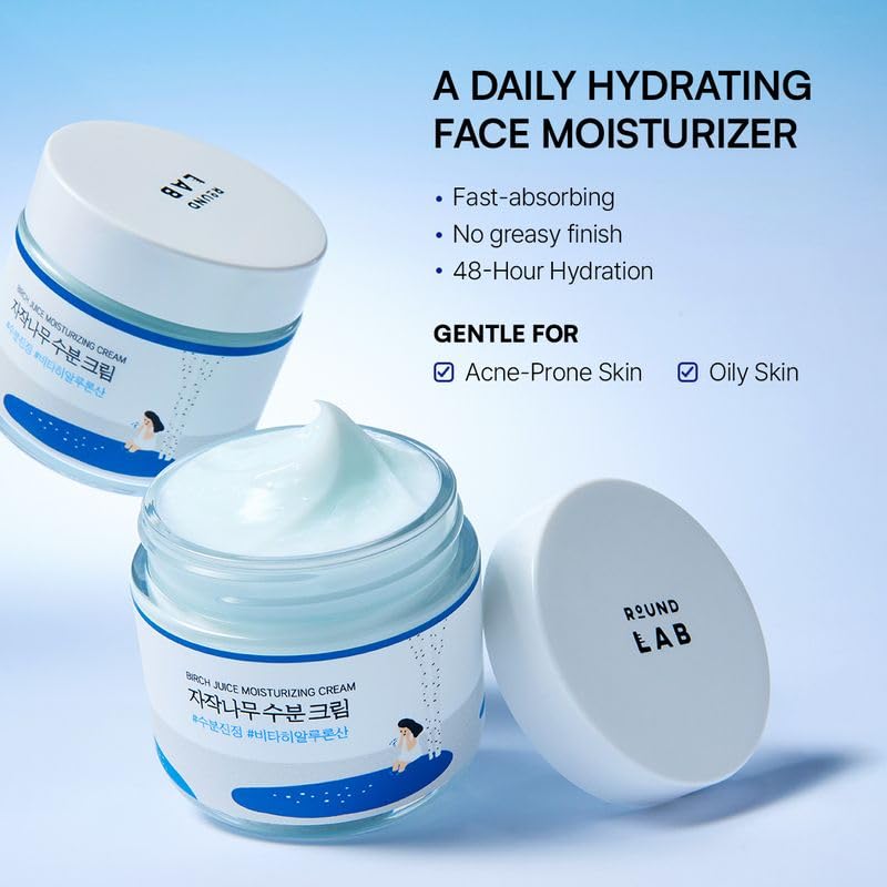 ROUND LAB 1025 Dokdo Cream jar showing smooth, hydrating cream in a white container with a simple label design.