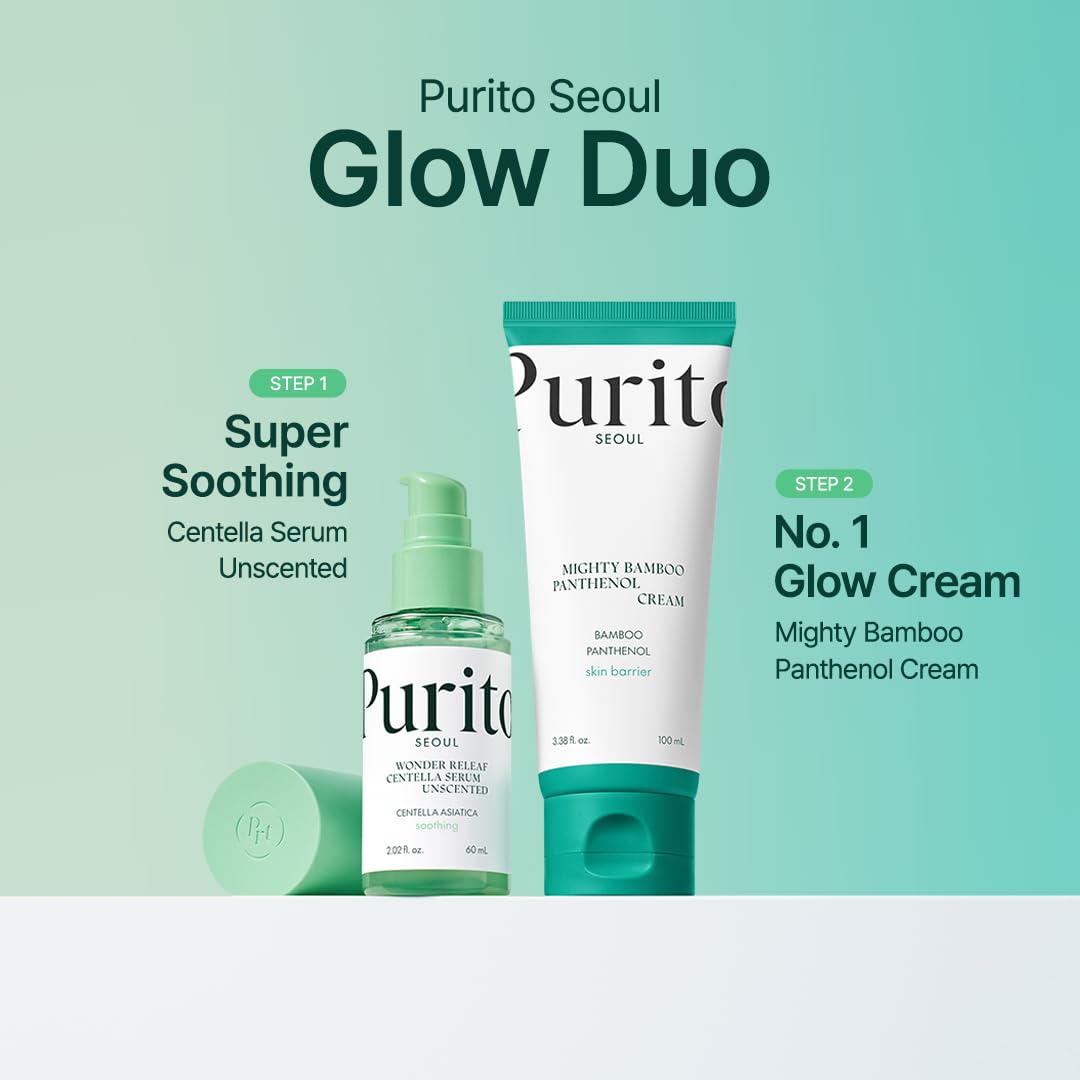 Purito Centella Unscented Serum in a glass bottle, featuring a dropper for easy application, on a clean background.