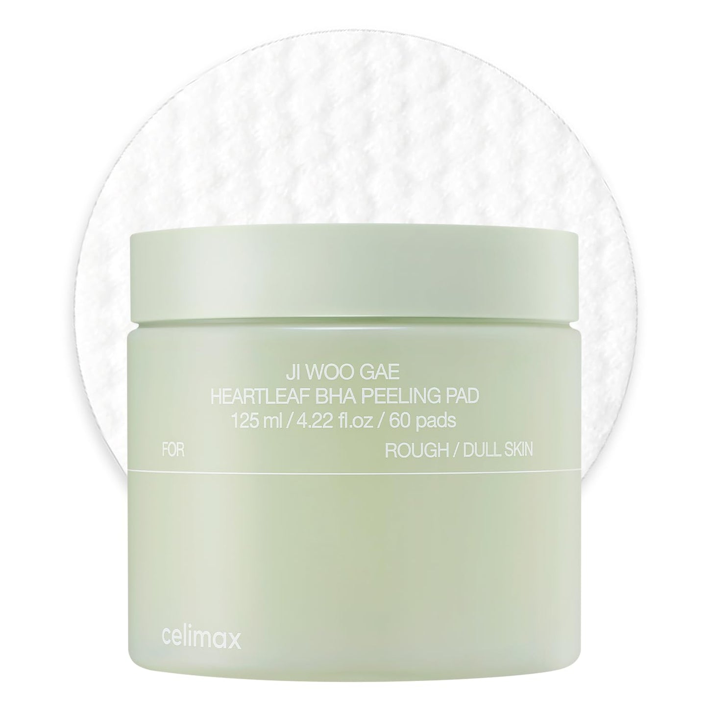 Celimax Ji.Woo.Gae Heartleaf BHA Peeling Pad featuring textured face pads with natural heartleaf extract for gentle exfoliation.