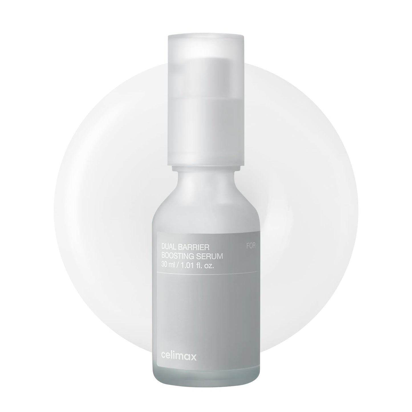 Celimax Dual Barrier Skin Boosting Serum in a sleek bottle, featuring a clear liquid formula for skin hydration and protection.