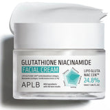 APLB Glutathione Niacinamide Facial Cream jar with white lid and cream inside, skincare product for brightening and skin health
