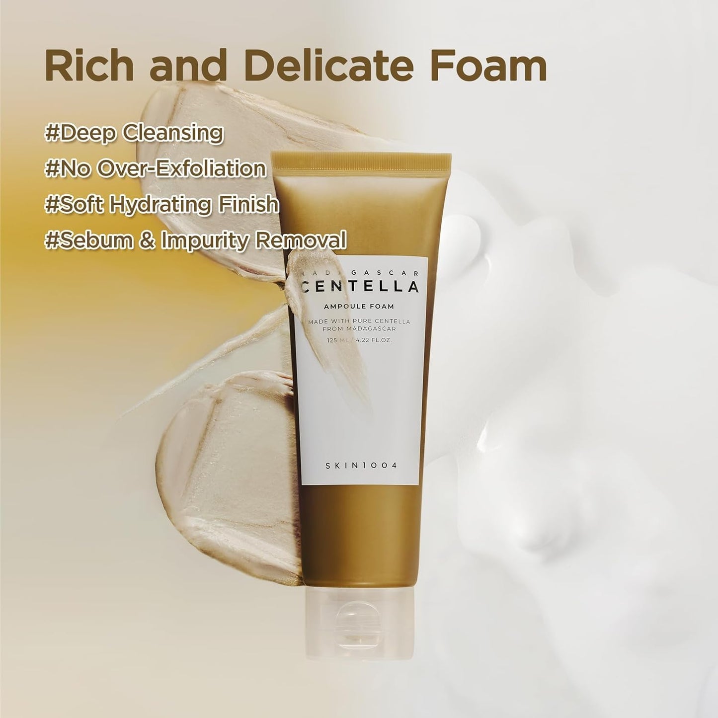 SKINZA Madagascar Centella Ampoule Foam 125ml, gentle skincare foam with centella extract for calming and nourishing skin.