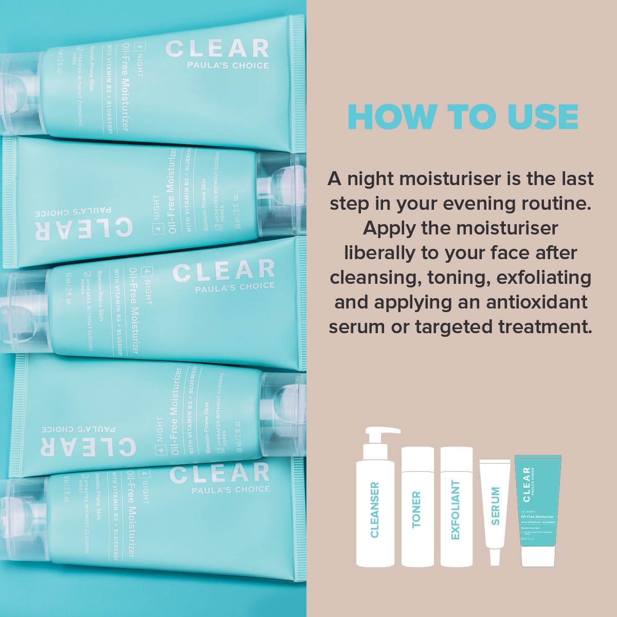 SKINZA Paula's Choice CLEAR Oil-Free Night Cream in a jar, lightweight cream for oily and acne-prone skin, with a smooth texture.