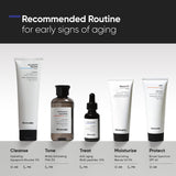 SKINZA minimalist multi-peptide night face serum with dropper, designed for collagen boost and overnight skin repair.