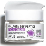 APLB Collagen EGF Peptide Facial Cream jar with white and silver packaging, smooth cream visible inside.