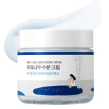 ROUND LAB 1025 Dokdo Cream in a jar, showcasing its smooth, creamy texture and minimalist packaging for healthy skin.