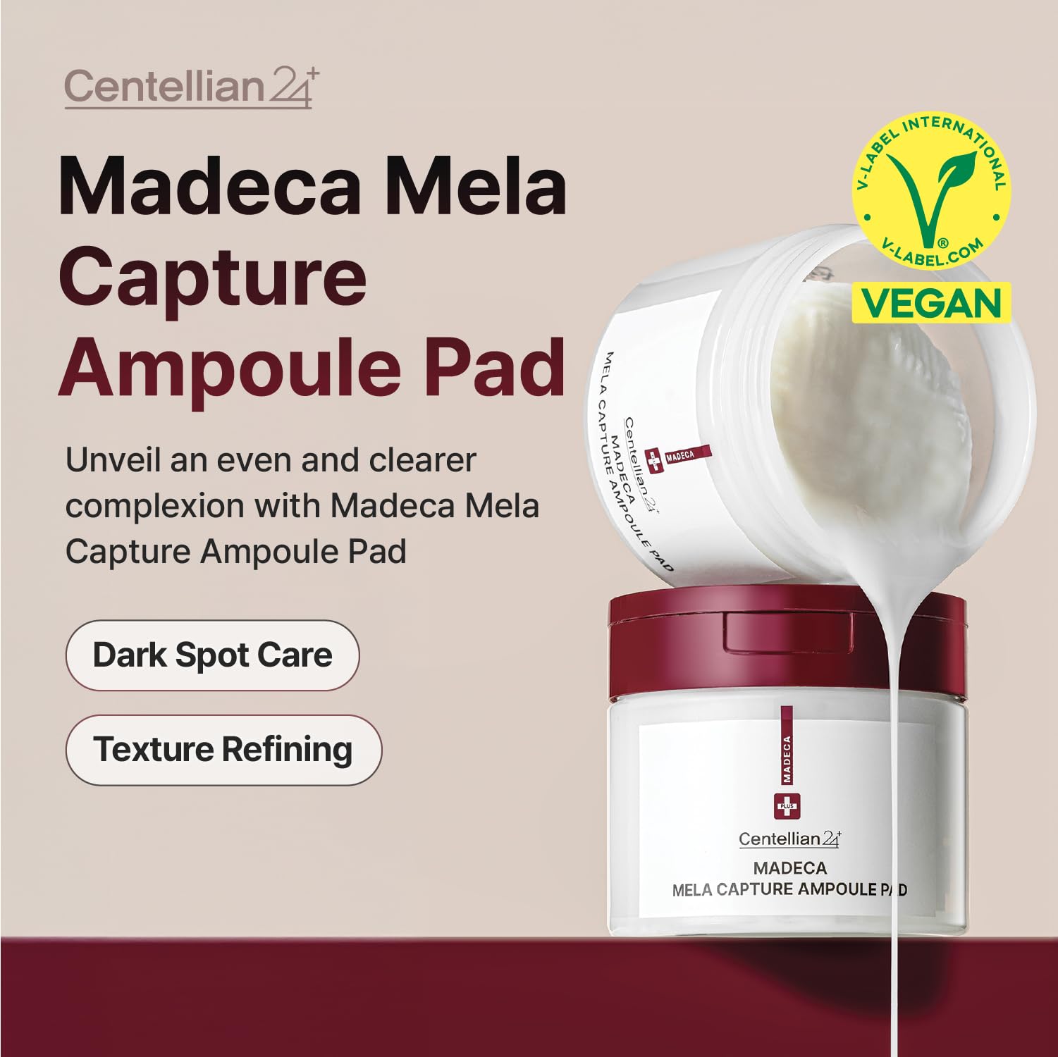 CENTELLIAN 24 Madeca Mela Capture Ampoule Pad showing textured face pads with ampoule solution for skincare.