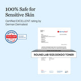 ROUND LAB 1025 Dokdo Toner in a clear 200ml bottle, with a minimalist label, suitable for facial skincare.