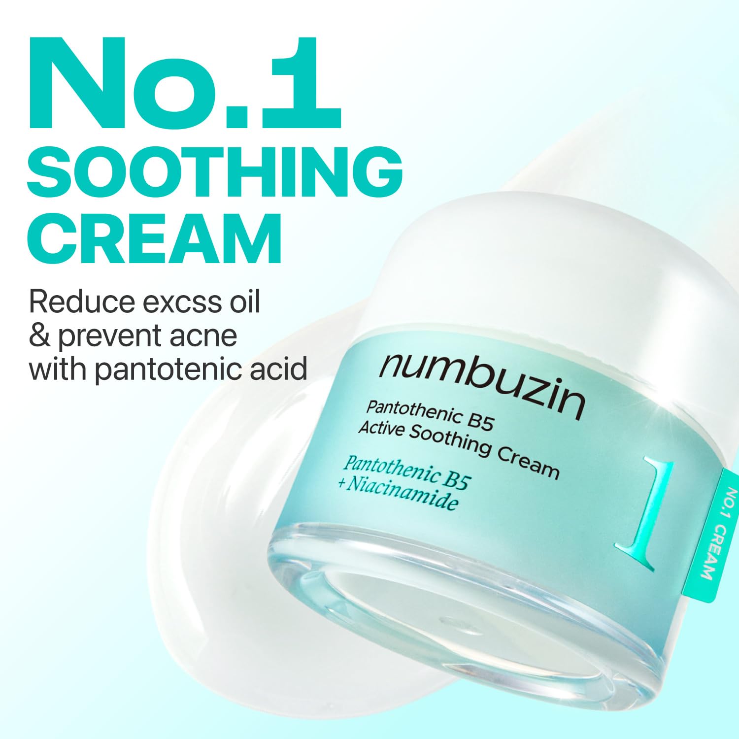 Numbuzin No.1 Cream with Pantothenic B5, a soothing skincare cream in a white jar, designed for skin calming and hydration.