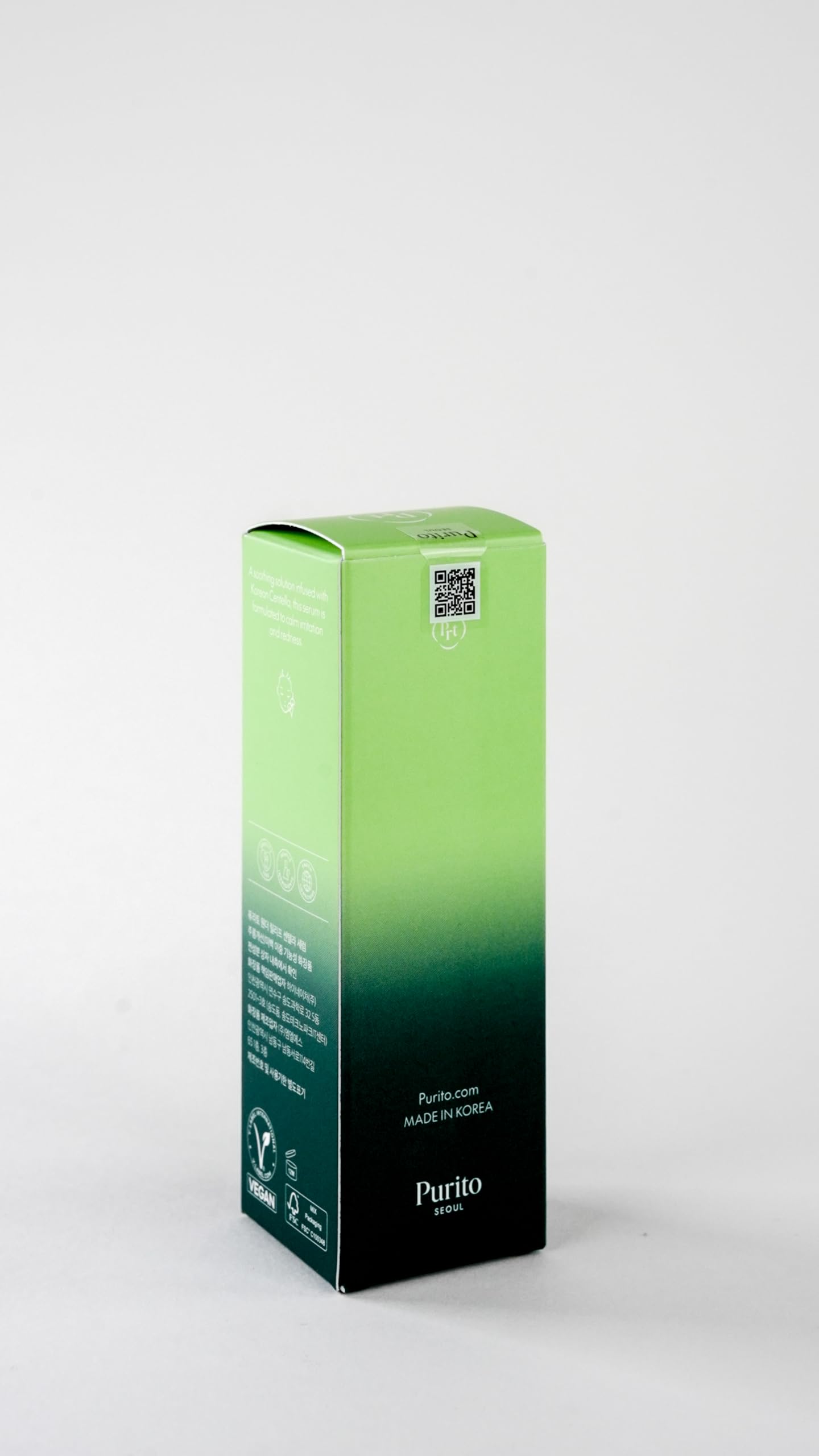 Purito Centella Unscented Serum bottle with dropper, clear glass, and label, showcasing natural skincare for sensitive skin.