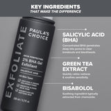 SKINZA Paula's Choice SKIN PERFECTING 2% BHA Gel Exfoliant in a clear tube with white cap, showing the product label.