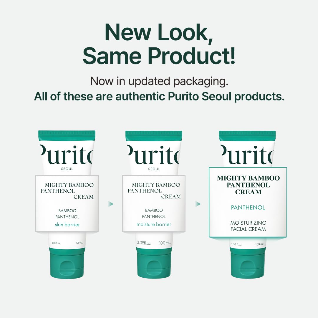 Purito Mighty Bamboo Panthenol Cream sunscreen tube with bamboo design and white cap, displayed on a neutral background.