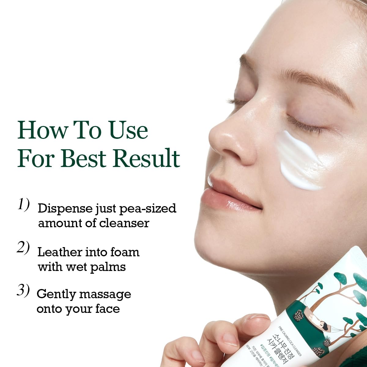 SKINZA ROUND LAB Soothing Facial Cleanser Pine with Cica in 150ml bottle, showing the cleanser's packaging and label.