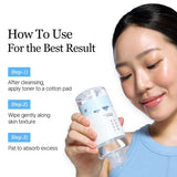 ROUND LAB 1025 Dokdo Toner in a 200ml bottle, featuring clear liquid and minimalist packaging with the brand logo.