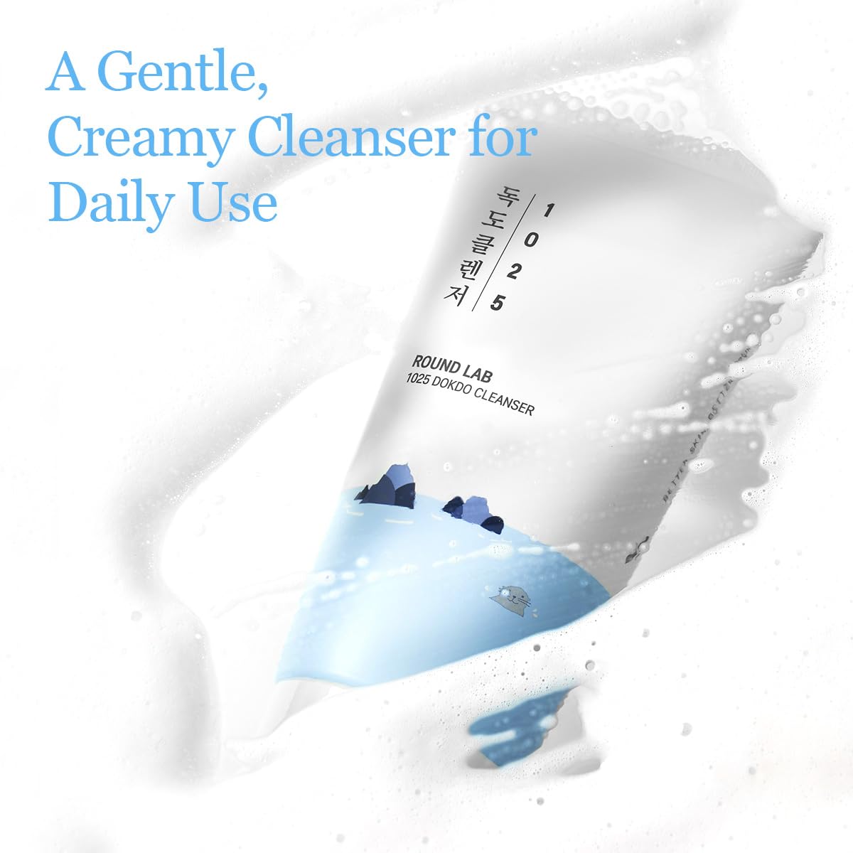 ROUND LAB 1025 Dokdo Cleanser bottle, 150ml, with white pump dispenser and minimalist label, designed for gentle facial cleansing.
