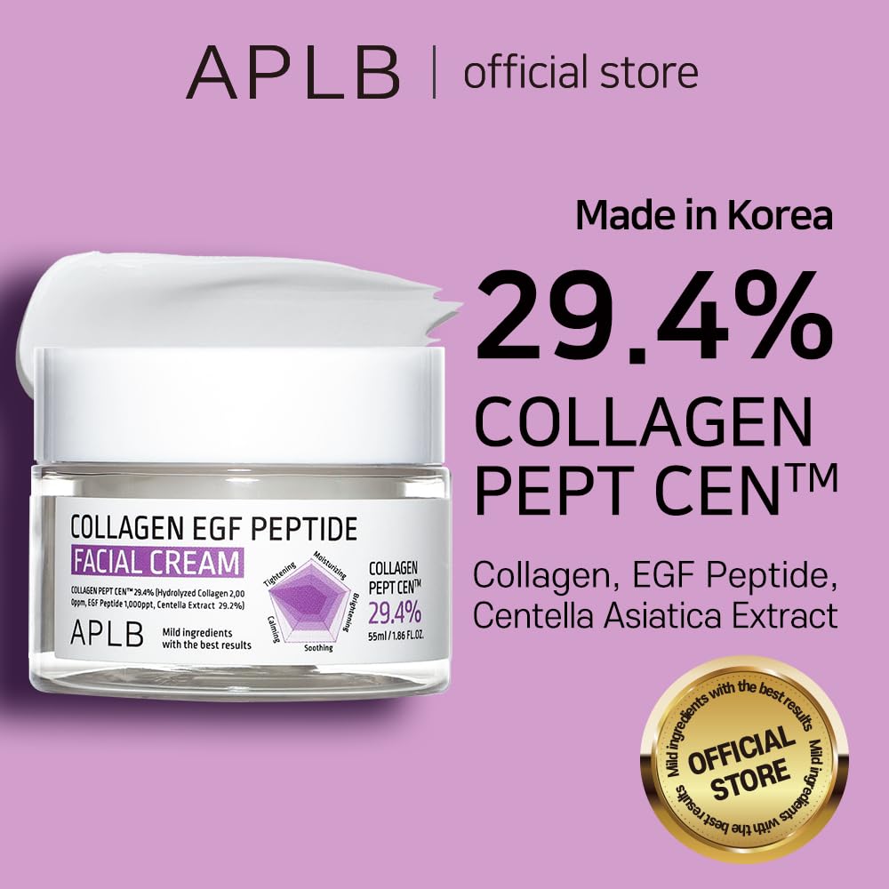 APLB Collagen EGF Peptide Facial Cream jar with white and gold packaging, showing the product label and cream inside.