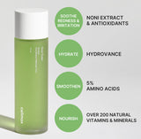Celimax Noni Moisture Balancing Toner bottle with white cap, clear liquid inside, and minimalist label design.
