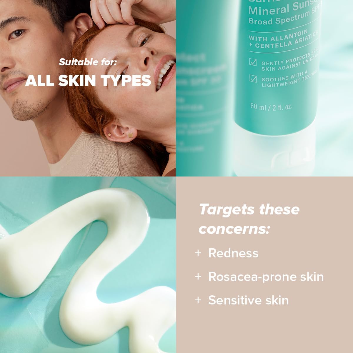 SKINZA Paula's Choice CALM Barrier Protect Mineral Sunscreen SPF 30 tube with white cap and calming label, ideal for sensitive skin protection