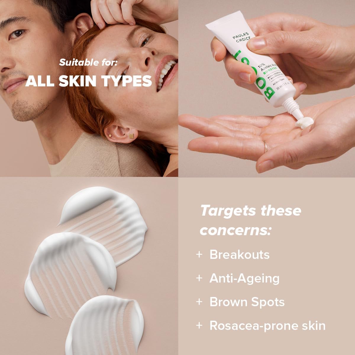 SKINZA Paula's Choice 10% Azelaic Acid Booster in a small dropper bottle, designed for skincare and brightening.
