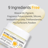 APLB Retinol, Vitamin C, and Vitamin E facial cream jar showing a smooth, creamy moisturizer suitable for skincare.