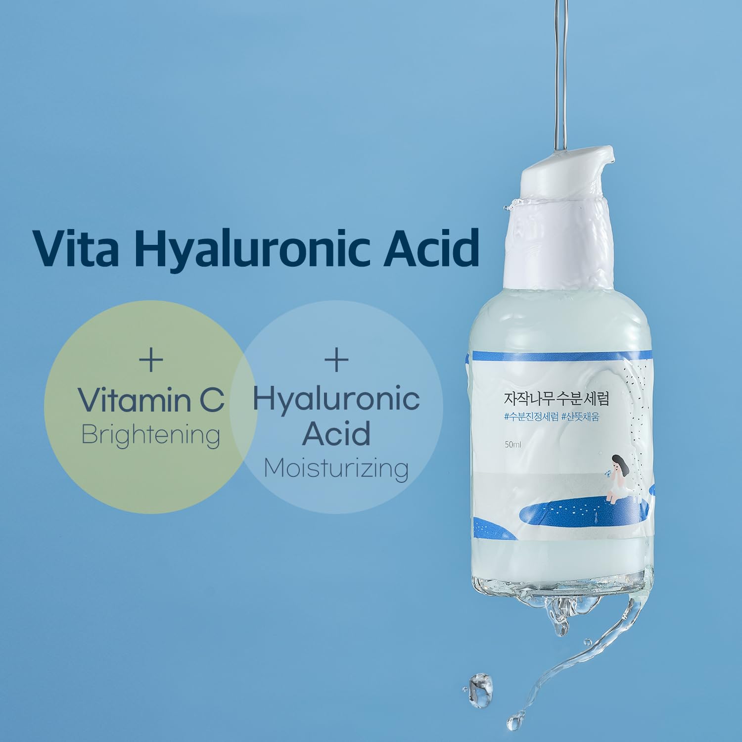 ROUND LAB Birch Juice Moisturising Serum in a 50ml bottle, featuring clear liquid and minimalist packaging.