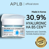 APLB Hyaluronic Acid Ceramide HA B5 Facial Cream jar with white lid, showcasing creamy skincare product for hydration and skin barrier support.