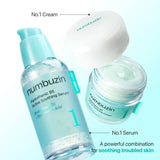 numbuzin No.1 Cream with pantothenic acid and B5, soothing cream in a white jar with a blue label and lid.