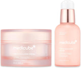 SKINZA Medicube Triple Collagen Nourish and Hydrate Duo with cream and serum, featuring creamy textures and collagen packaging.