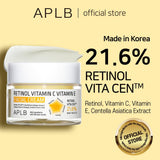 APL B retinol, vitamin C, and vitamin E facial cream jar showing smooth, creamy texture and labeling for skincare.
