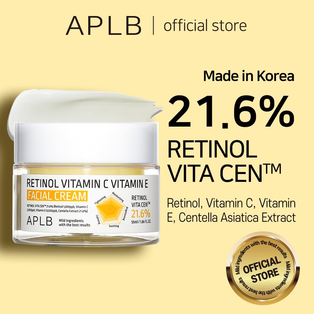 APL B retinol, vitamin C, and vitamin E facial cream jar showing smooth, creamy texture and labeling for skincare.