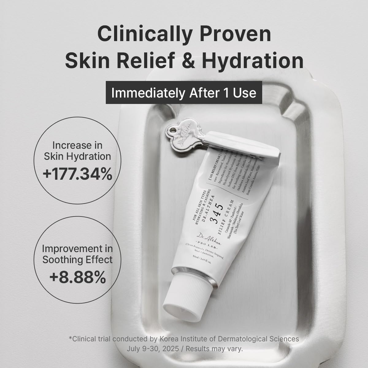 Dr.Althea 345 Relief Cream jar showing the cream's smooth texture and branding on the label.