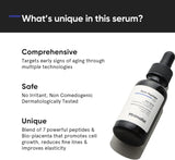 SKINZA Minimalist Multi-Peptide Night Face Serum in a sleek glass bottle, designed for collagen boosting and overnight skin repair.
