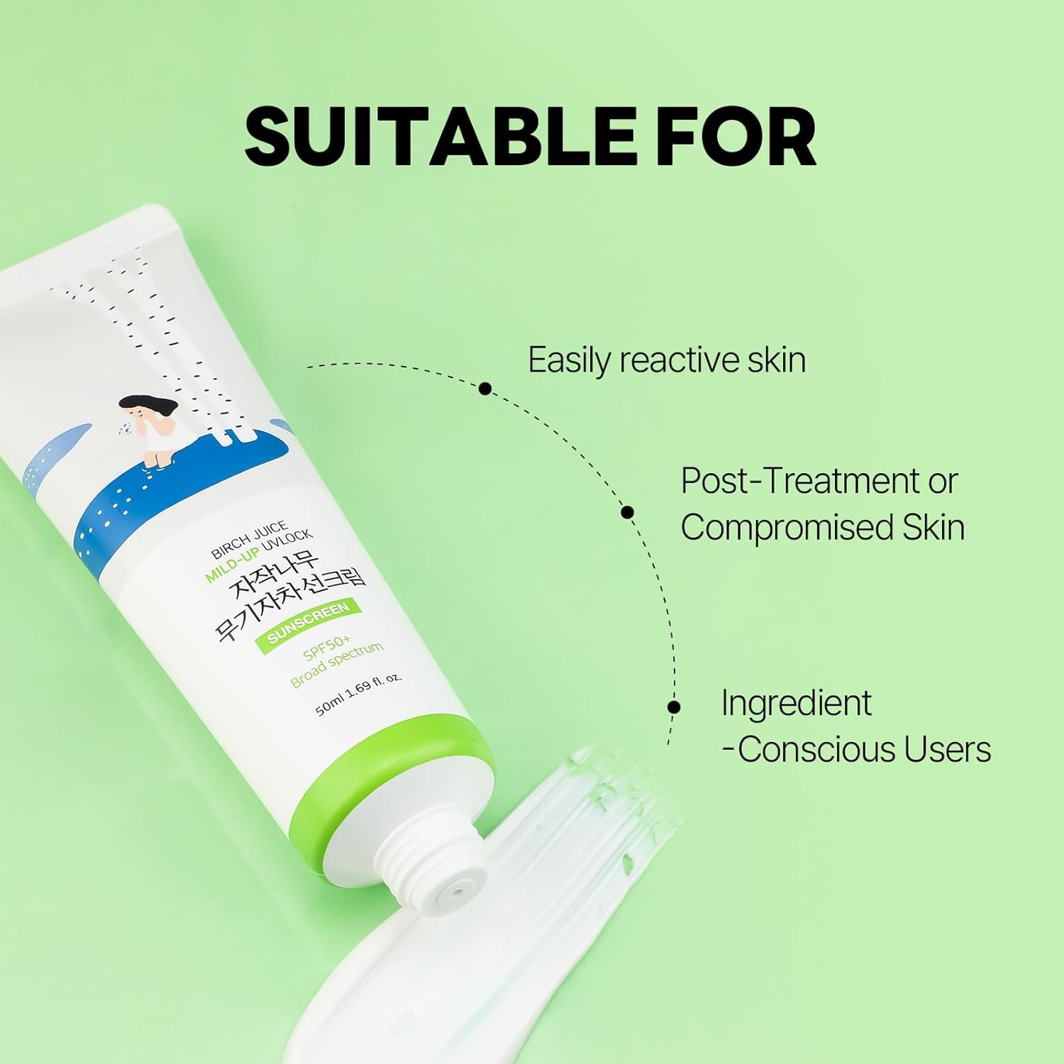 ROUND LAB Birch Juice Moisturizing UV LOCK SPF 50 sunscreen tube with a white cap and minimalist design, suitable for daily sun protection.