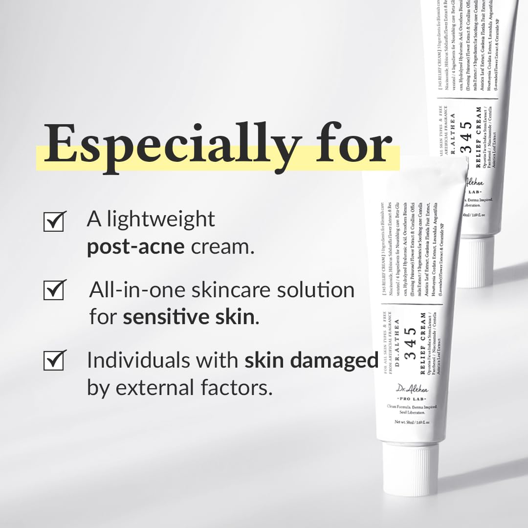 Dr.Althea 345 Relief Cream in a tube, showcasing the packaging design and brand logo on a clean background.