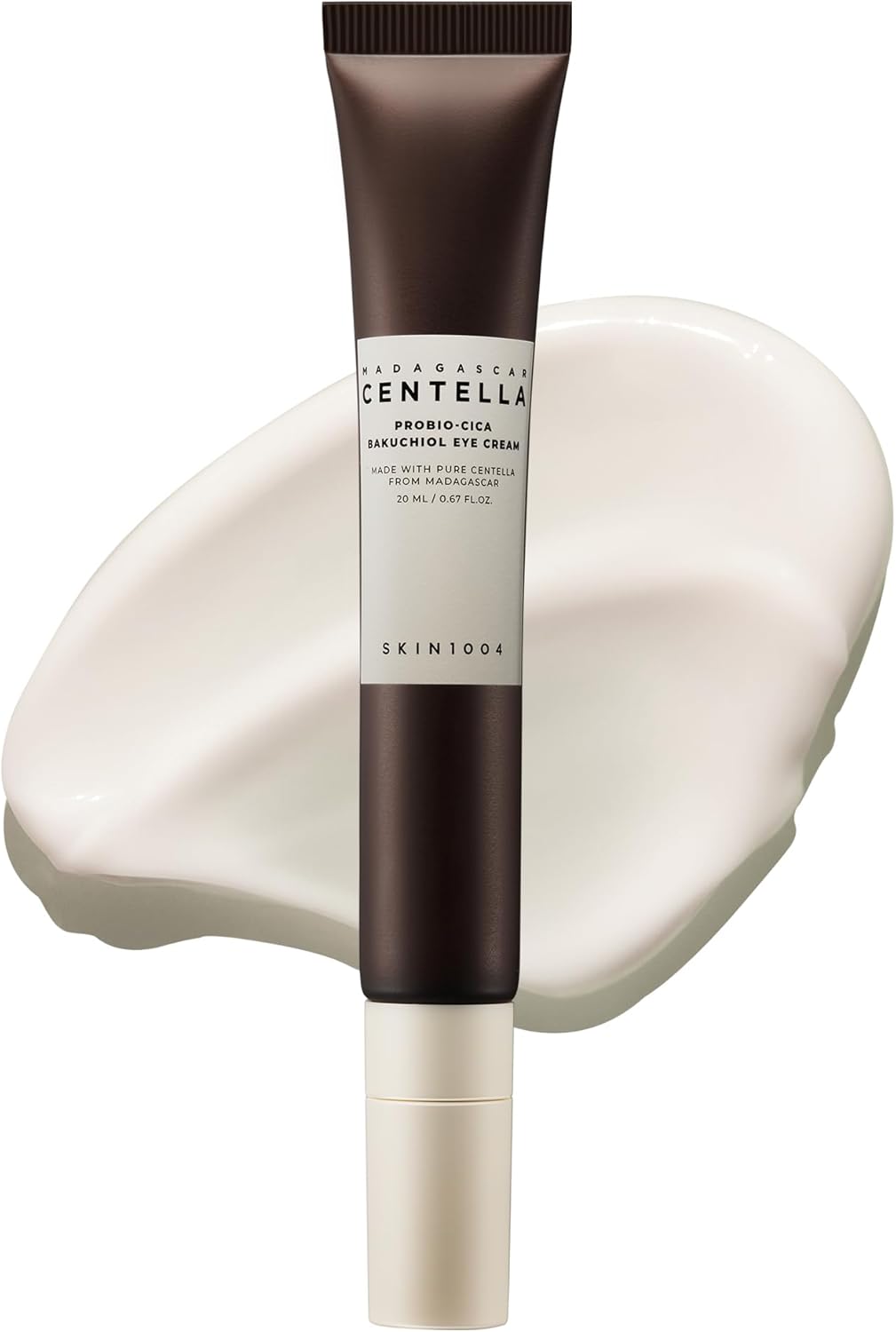SKINZA Madagascar Centella Probio-Cica Bakuchiol Eye Cream 20ml jar with white lid and minimalist label, close-up shot.