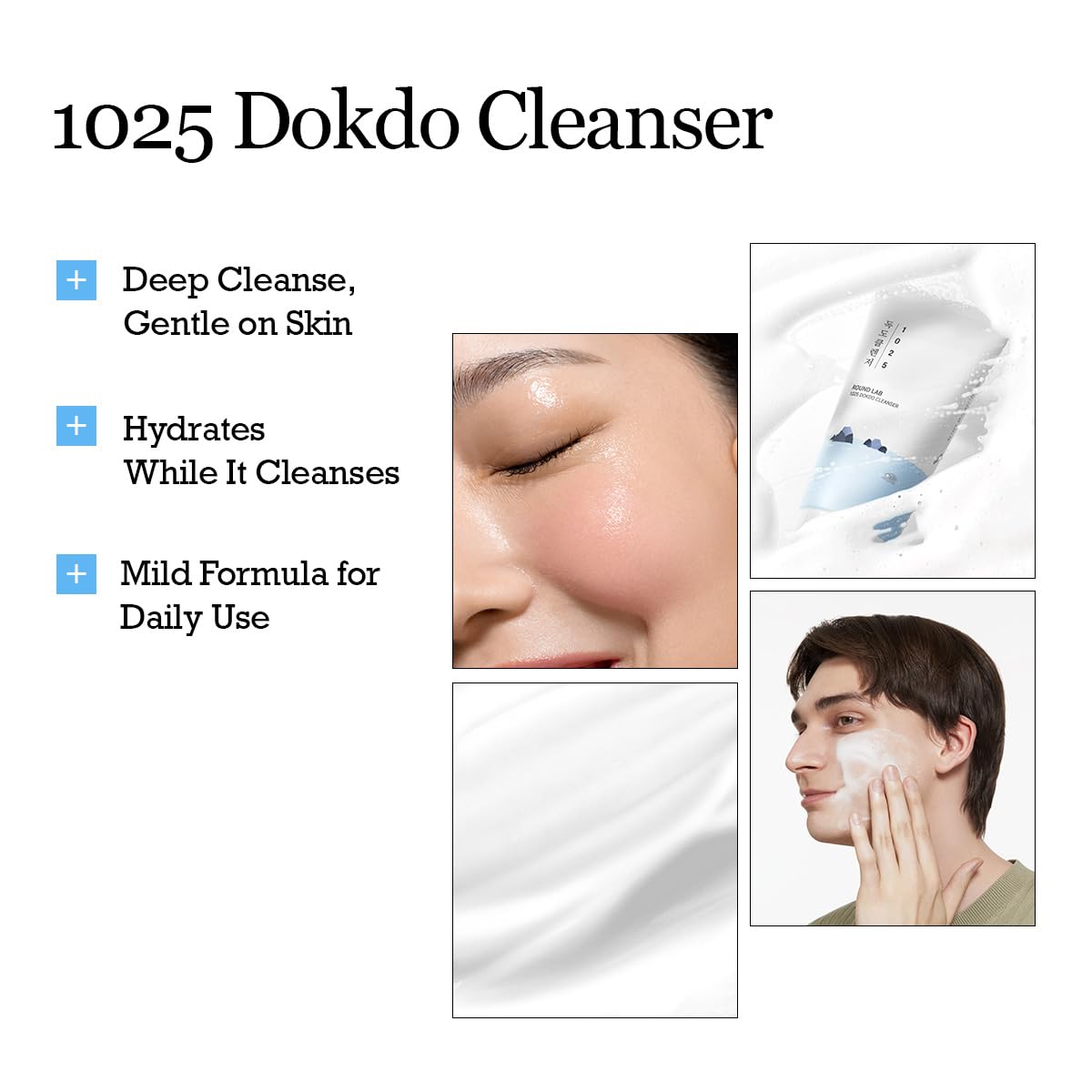 ROUND LAB 1025 Dokdo Cleanser 150ml bottle with clear labeling and pump dispenser, placed on a white background.