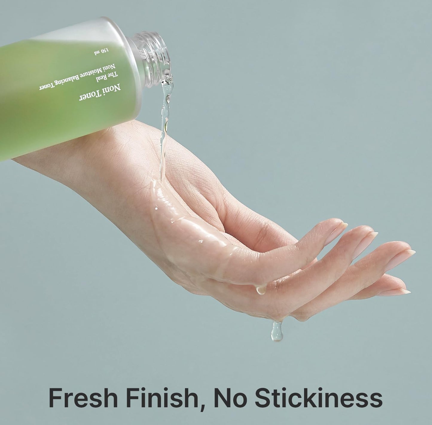 Celimax Noni Moisture Balancing Toner in a clear bottle with a light-colored label, showing the toner inside.